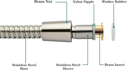 BRIGHT SHOWERS Extra Long Shower Hose 118 Inches – Stainless Steel Handheld Shower Hose with Brass Connectors, Anti-Kink, Leak-Proof, Easy to Install, Fits Most Shower Heads, Brushed Nickel