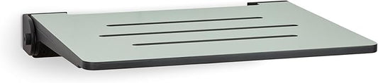 18 inch Silhouette Slimline Folding Wall Mount Shower Bench Seat, Sea Green Seat with Matte Black Frame