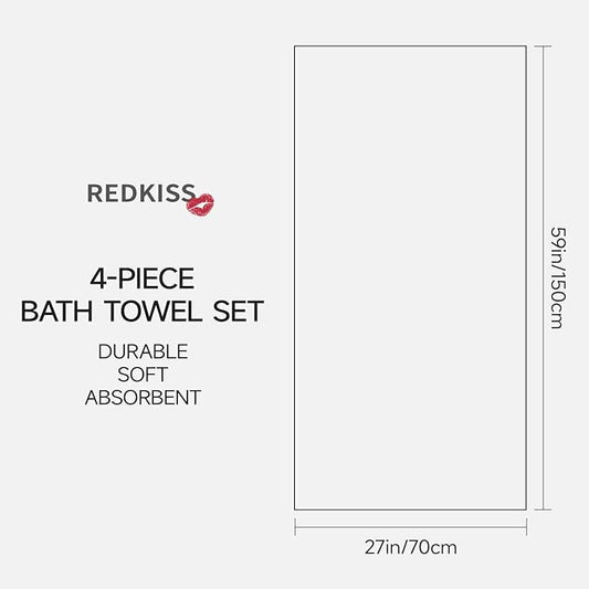 REDKISS Pink Bath Towels Set of 4, Extra Large Bath Sheets 27 X 59 Inches, 100% Cotton, 600 GSM, Quick Dry, Ultra Soft & Super Absorbent Bathroom Towel Sets for Bathroom, Gym, Spa, Pool & Hotel