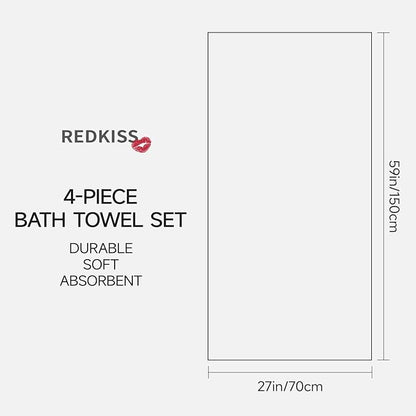 REDKISS 100% Cotton Bath Towels Set of 4, Extra Large Bath Sheets 27 X 59 Inches, 600 GSM, Quick Dry, Ultra Soft & Super Absorbent Bathroom Towel Sets for Bathroom, Gym, Spa, Pool & Hotel, Dark Grey