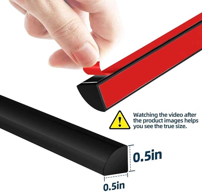 236Inch Flexible Quarter Round Molding Trim, Black Self Adhesive Wall Trim Mini Peel and Stick Rubber Trim Molding for Floor, Bathroom, Kitchen, Countertop, 236" L x 0.5" W x 0.5" H