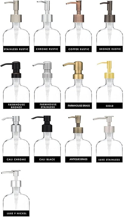 Rail19 French Vessel Glass Soap Dispenser with Metal Pump - Refillable Hand Soap, Lotion & Sanitizer for Sinks and Small Countertops, 8.5oz (Stainless Rustic)