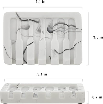 Self Draining Soap Dish - Marble Look Soap Holder Tray Savers Box Container Sponge Holder for Bathroom Shower Kitchen, White