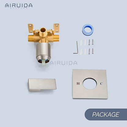 Airuida Square Single-Function Brass Faucet Shower Rough-in Valve Male Thread Bathroom Trim Kit Single Handle Tub Shower Valve 4.3 Inch Cover Plate Brushed Nickel