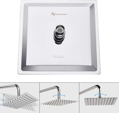 NearMoon Square Rain Shower Head With Extension Arm, Large Stainless Steel Rainfall Shower-Waterfall Full Body Coverage (8 Inch, Chrome)