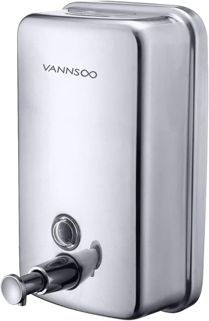 Commercial Soap Dispenser Wall Mount Stainless Steel Manual Liquid Pump Rust-Proof Leak Free for Bathroom (34 fl.oz./1000ml)