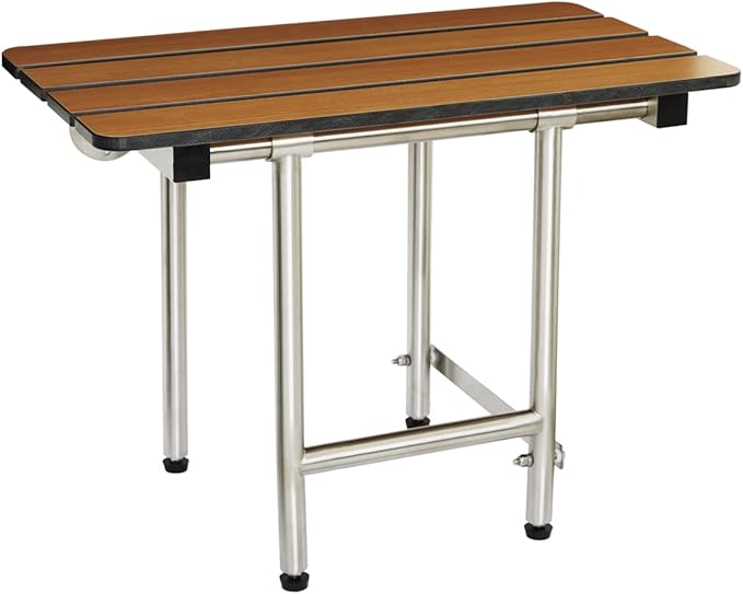 Seachrome 24-inch ADA Folding Shower Seat with Legs, Teak Phenolic Slats