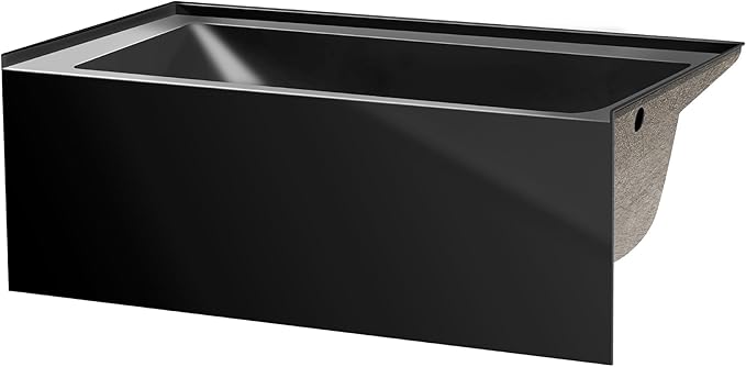 Fine Fixtures Acrylic, Fiberglass Alcove Soaking Bathtub with Integral Apron Front in Glossy Black - Right Hand Drain, 60" x 30"