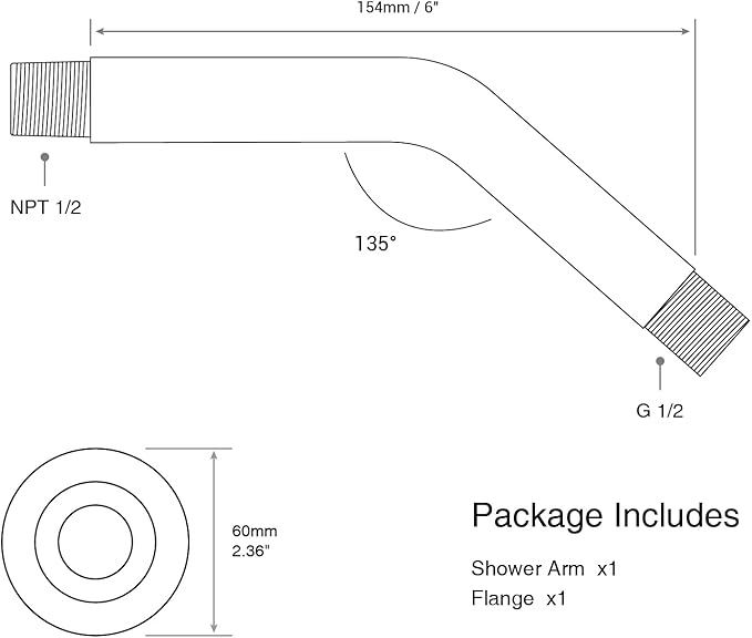6 Inch Angled Shower Arm with Flange Stainless Steel Wall Mounted Extension Arm for Top Shower Head,Brushed Nickel
