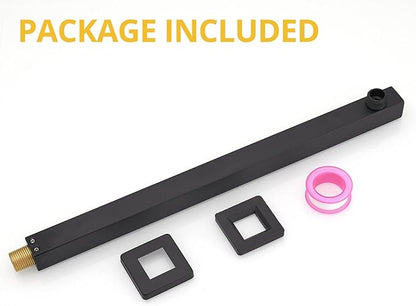 BESy 16 Inches Straight Extended Shower Arm With Flange, Rain Shower Head Extension Arms, Square Shower Rod Shower Head Extender Arm Shower Pipe Extension, Wall-Mounted Matte Black Stainless Steel