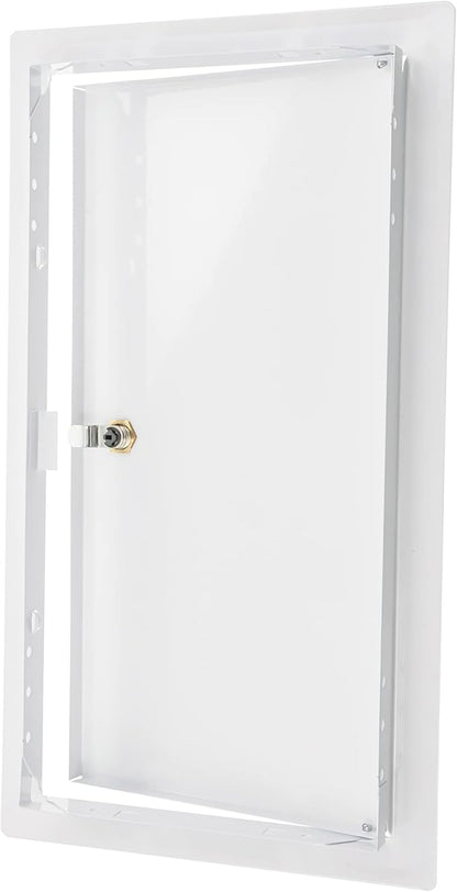 8" x 16" Lockable White Metal Access Door - Service Shaft Panel with Key for Plumbing, Electricity, Heating, Alarm & Bathroom Services