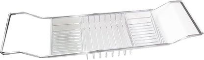 Stainless Steel Expandable Shower Bathtub Tray Over Tub Bath Caddy Expandable Bath Caddy for The Elegant Tub Chrome Polished (Silver)