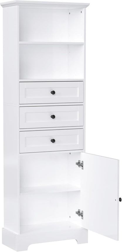 Harper & Bright Designs Storage Cabinet, 67.3 Inch Freestanding Tall Floor Bathroom Storage Cabinet with 3 Drawers, One Drawer, and Adjustable Shelves for Bathroom, Office, and Living Room (White)