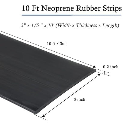 Neoprene Rubber Strips Self Adhesive Solid Rubber Sheets, Rolls & Strips for DIY Gaskets Crafts Pads Seals Warehouse Flooring Neoprene Sheet with Adhesive Backing (3" Wide x 1/5" Thick x 10' Long)