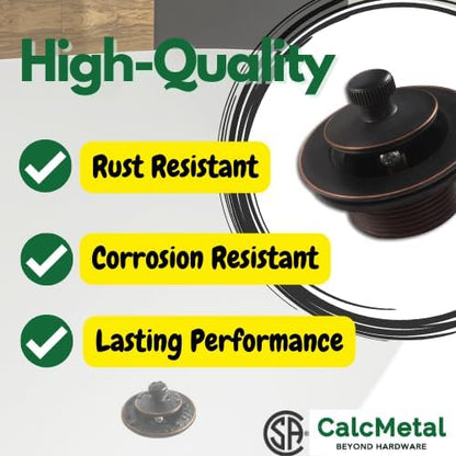 Lift and Turn Bathtub Drain Stopper with ABS Plastic Bushing, Fits in 1-1/2 Inch or 1-3/8 Inch Inner Bathtub Shoe, Easy to Install, Venetian Bronze
