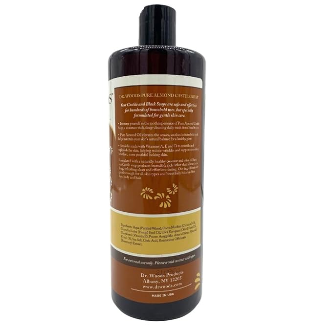 Dr. Woods Pure Almond Oil Liquid Castile Soap - Natural Cleansing for Face, Hands, and Body, for Men and Women - 32 Fl Oz, Pack of 2