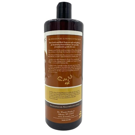 Dr. Woods Pure Almond Oil Liquid Castile Soap - Natural Cleansing for Face, Hands, and Body, for Men and Women - 32 Fl Oz, Pack of 3