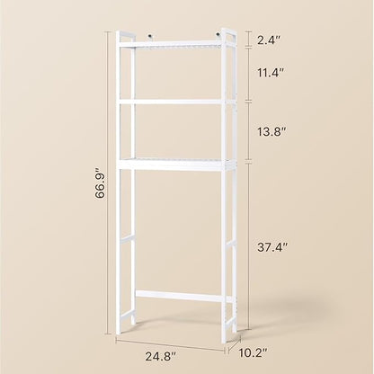 Gizoon 3 Tier Over The Toilet Storage Cabinet, Bamboo Bathroom Over Toilet Storage with Adjustable Shelves，Space-Saving Freestanding Shelves, 10.24"D x 24.8"W x 66.93"H, for Bathroom, Laundry Rooms