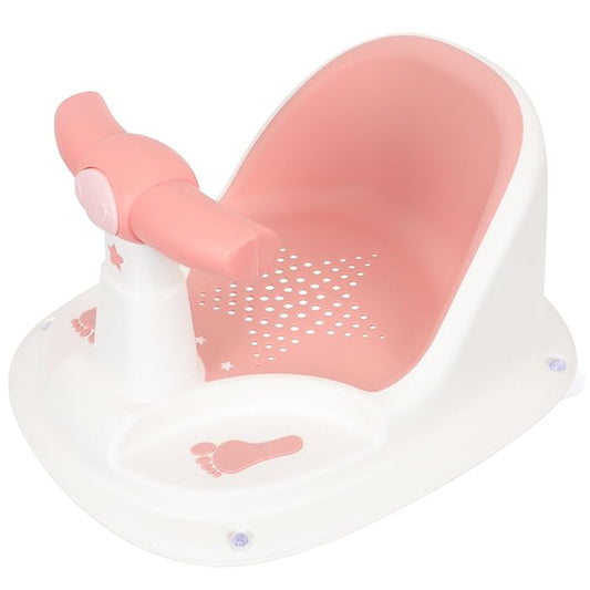 Bath Seat with Suction Cups for Stability Non-Slip Shower Chair Comfortable Sit-up Support Bathtub Seat for Newborns and Boy Girl Bathing Essential in Pink