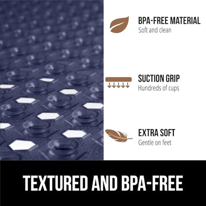 GORILLA GRIP Patented Square Shower Stall Mat, Small Bathtub Floor Mats for Stand Up Showers, Suction Cups and Drainage Holes, Machine Wash, Soft on Feet, Bathroom Accessories 21x21 Inch, Navy Opaque