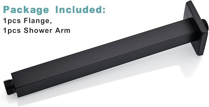BESTILL 10 Inch Matte Black Ceiling Mount Shower Arm and Flange, Square Rain Shower Arm