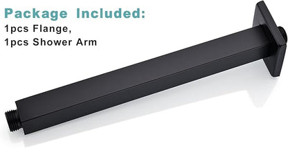 BESTILL 10 Inch Matte Black Ceiling Mount Shower Arm and Flange, Square Rain Shower Arm