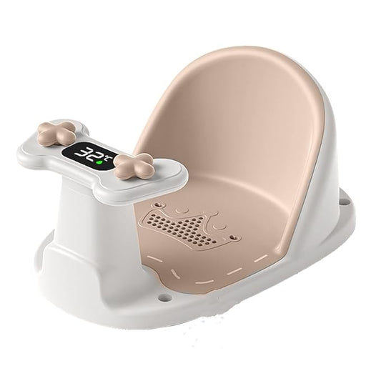 Baby Bath Seat for Babies 6 Months & Up - Bathtub Seats for Babies Sitting Up, Non-Slip,Smart Real-Time Temperature& 4 Suction Cups(Khaki)