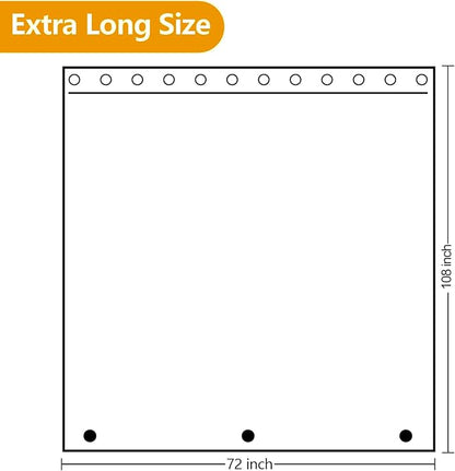 Extra Tall Waterproof Fabric Shower Curtain Liner 108 Inch Length, Washable Cloth Shower Liner with 3 Large Magnets, 72'' x 108'' Extra Long Lightweight Shower Curtain for Bathroom