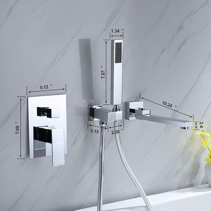 Wall Mounted Bathtub Faucet with Handheld Shower, Solid Brass 180°Swivel Tub Faucet with Handheld Sprayer High Flow Bathtub Faucet Set with cUPC Certified Wall Mount Tub Filler, Chrome