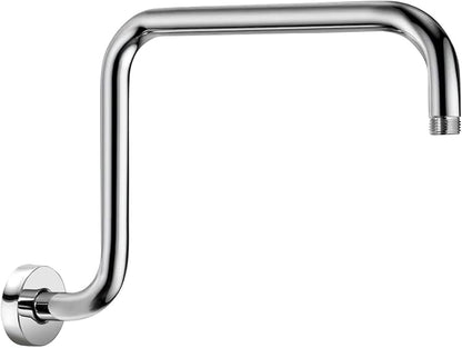 13 Inch S shaped Shower Arm,Stainless Steel Wall-Mounted High Rise Shower Head Extension Arm with Flange，Chrome,10Z1MK