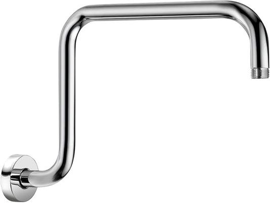 13 Inch S shaped Shower Arm,Stainless Steel Wall-Mounted High Rise Shower Head Extension Arm with Flange，Chrome,10Z1MK
