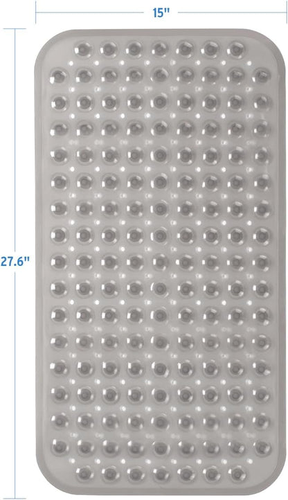 AmazerBath Bath Tub Mat, Medium Size 27.6 x 15 Inches Non-Slip Shower Mats with Suction Cups and Drain Holes, Bathtub Mats Bathroom Mats Machine Washable (Clear Gray)