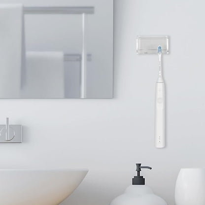 2 Pack Toothbrush Holder Wall Mounted with Cover for Bathroom, 2 Slots Toothbrush Storage Organizer for Shower, Self Adhesive Toothbrush Hanger Rack for Dorm, Cabinet (Clear)