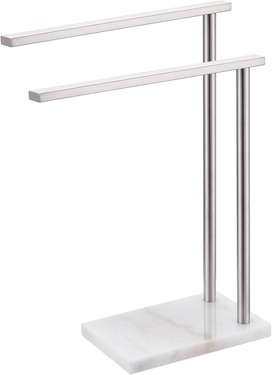 Free Standing Towel Rack Brushed Nickel 2-Tier Hand Towel Bars for Bathroom Vanity Countertop with Thicken Steady Marble Base, Stainless Steel AN7003BR