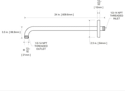 OFFO Shower Arm with Flange, 24 in Wall Mount Replacement Angle Shower Head Arm Wall-Mounted For Fixed Shower Head & Handheld Showerhead, Matte Black