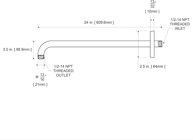 OFFO Shower Arm with Flange, 24 in Brushed Nickel Wall Mount Replacement Angle Shower Head Arm Wall-Mounted For Fixed Shower Head & Handheld Showerhead