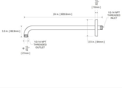 OFFO Shower Arm with Flange, 24 in Wall Mount Replacement Angle Shower Head Arm Wall-Mounted For Fixed Shower Head & Handheld Showerhead, Chrome