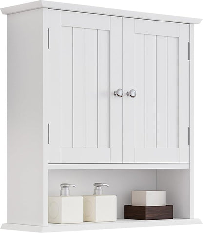 Bathroom Wall Cabinet, Bathroom Cabinet Wall Mount with 2 Doors and Open Shelf, Over The Toilet Wall Storage Cabinet, Bathroom Medicine Cabinet