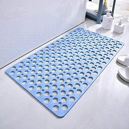 Casa and Beyond Shower Mat,Non Slip Bath Mat and Shower Mat with Suction Cups and Drain Holes,Bathroom Mat Easy to Clean Soft Machine Washable,Bathtub Mat Easy Dry&Cut (Blue,28" x 15"(Rectangular))