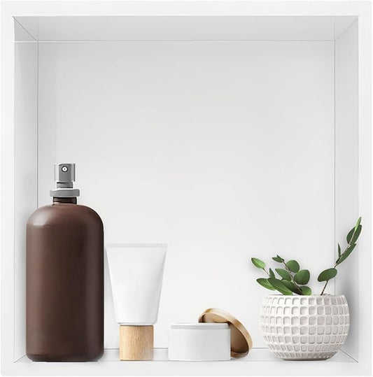 Shower Niche,12 * 12 Stainless Steel Elegant Bathroom Niche, No Tile Needed Recessed Shower Shelf Organizer for Storage,Warm White
