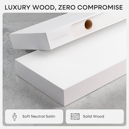 Homeforia White Floating Shelf 12 inch, High End Solid Real Wood Small 12inch Floating Shelves for Wall Mounted, White Wooden 12 in Floating Shelves, Heavy Duty Bracket, 12 X 6.5 X 1.75 inch, Set of 4