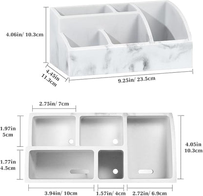 Luxspire Bathroom Counter Organizer, 5 Slot Toothbrush Holder, Marble Bathroom Accessories, Gravel White
