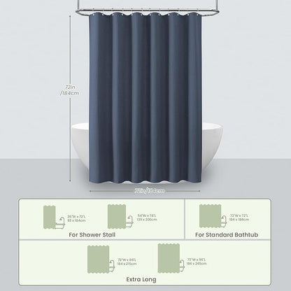 Inhousolu Fabric Shower Curtain Waffle Weave, Navy Blue 230 GSM Heavy Duty, Weighted Hem, 14 Metal Hooks, Water Repellent, Machine Washable, Hotel Spa Luxury Bath Curtain Set, 72 x 72 Inch