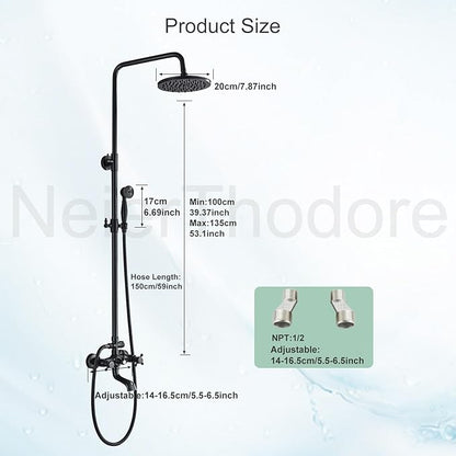 NeierThodore Oil Rubbed Bronze Shower Faucet Set Complete Shower System 8 Rain Shower 2 Cross Knobs Wall Mounted Mixer Bathroom Shower Tub Tap Bathroom Fixtures Wall Mount