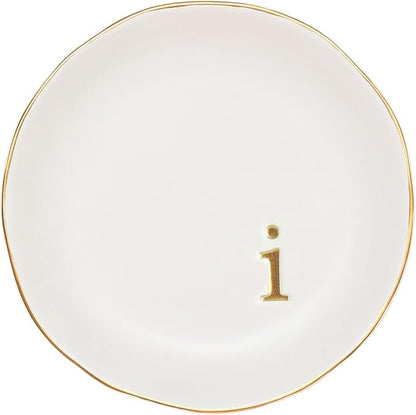 COLLECTIVE HOME - Ceramic Jewelry Tray, Decorative Trinket Dish for Rings Earrings Necklaces Bracelet Watch Keys, Birthday Mother's Day Christmas Gift for Women, 4.75", White Surface (i)