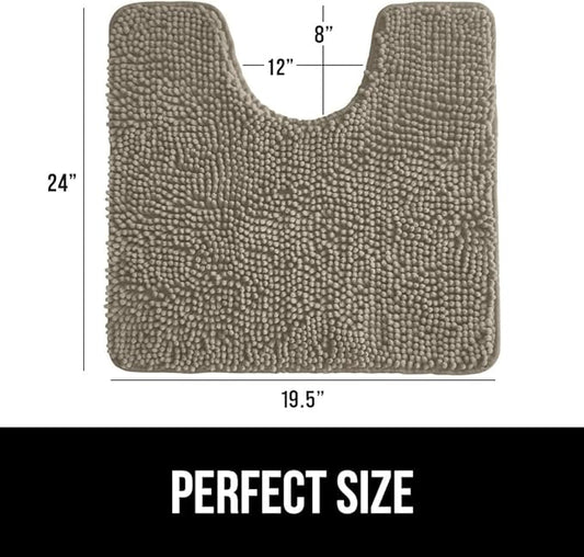 Gorilla Grip Shaggy Chenille Bath Rug Mat for Toilet Base, Machine Washable, Microfiber Dries Quickly, Plush Absorbent Contour Mats for Toilets, Bathroom Decor, Oval U-Shape, 22'' x 19'' x 15'', Latte
