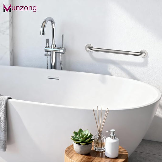 16 Inch Anti Slip Shower Grab Bar,Munzong Stainless Steel Handicap Grab Bars for Bathtubs and Showers,Brushed Nickel Knurled Balance Bar,Safety Hand Rail Support Elderly Senior Bath Handle