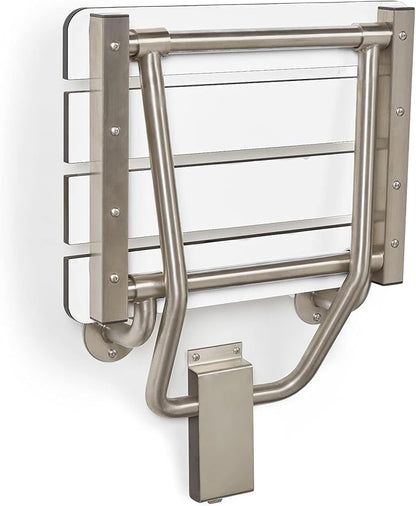 22" x 15" Phenolic White 3” Slats Folding Wall Mount Shower Seat Bench, ADA Compliant