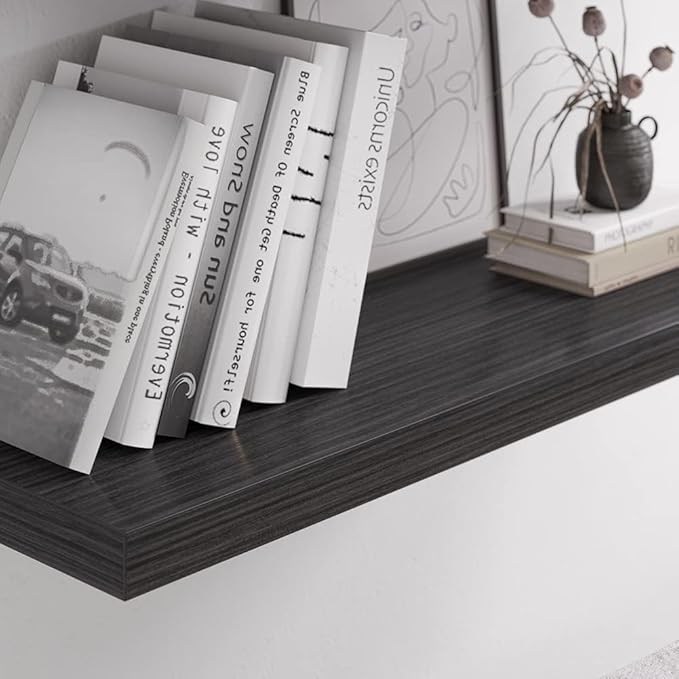 Floating Shelf, Set of 3 Wall Shelf, 24 in W x 12.75 in D x 2 in H Wooden Floating Wall Shelf with Invisible Brackets for Living Room/Bedroom/Bathroom/Kitchen Storage and Decor, Black Wood