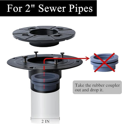 6 Inch Square Shower Floor Drain, Stainless Steel Flange with Removable Grid Cover Hair Strainer, Black